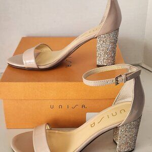 UNISA Women's UNDAEICY Sparkle Block Heel Strappy Ankle Band Sandals Size 7.5M